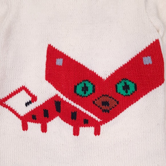 Handmade Vintage Abstract Cat Intarsia Knit Cardigan Sweater Cream Large OOAK - Picture 4 of 9